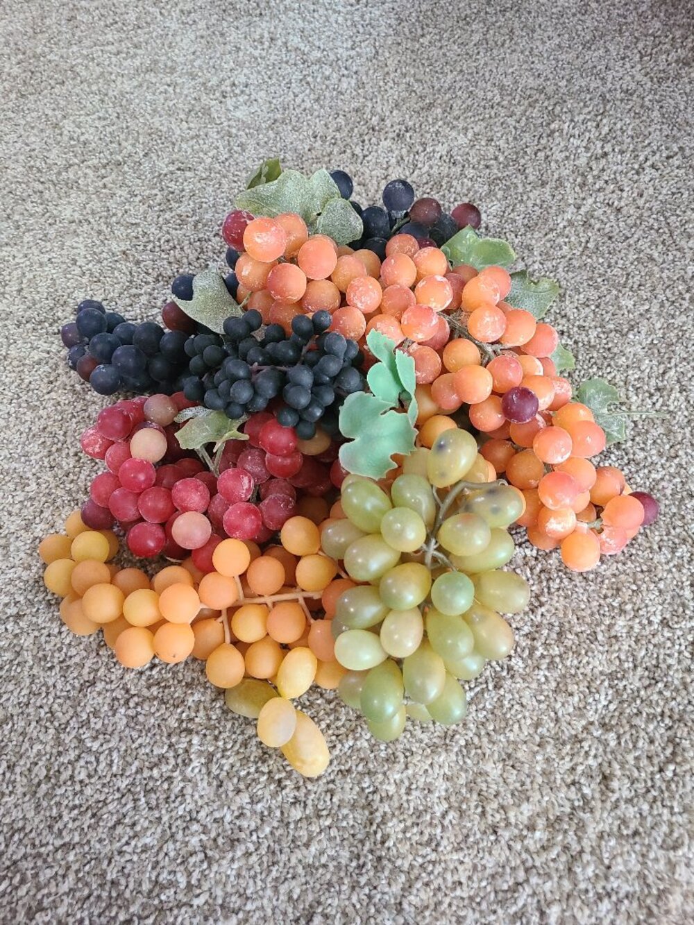 Vintage Faux Fruit Grape Clusters MCM Plastic Rubber Grapes Set of 6 Clusters